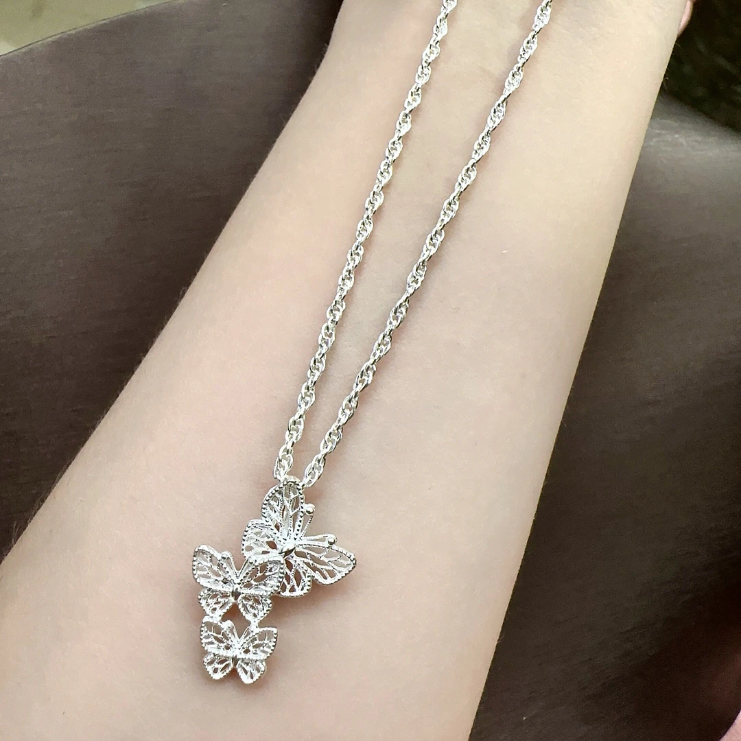 坠链均足银 【送水波链】三只蝴蝶吊坠 一套优惠