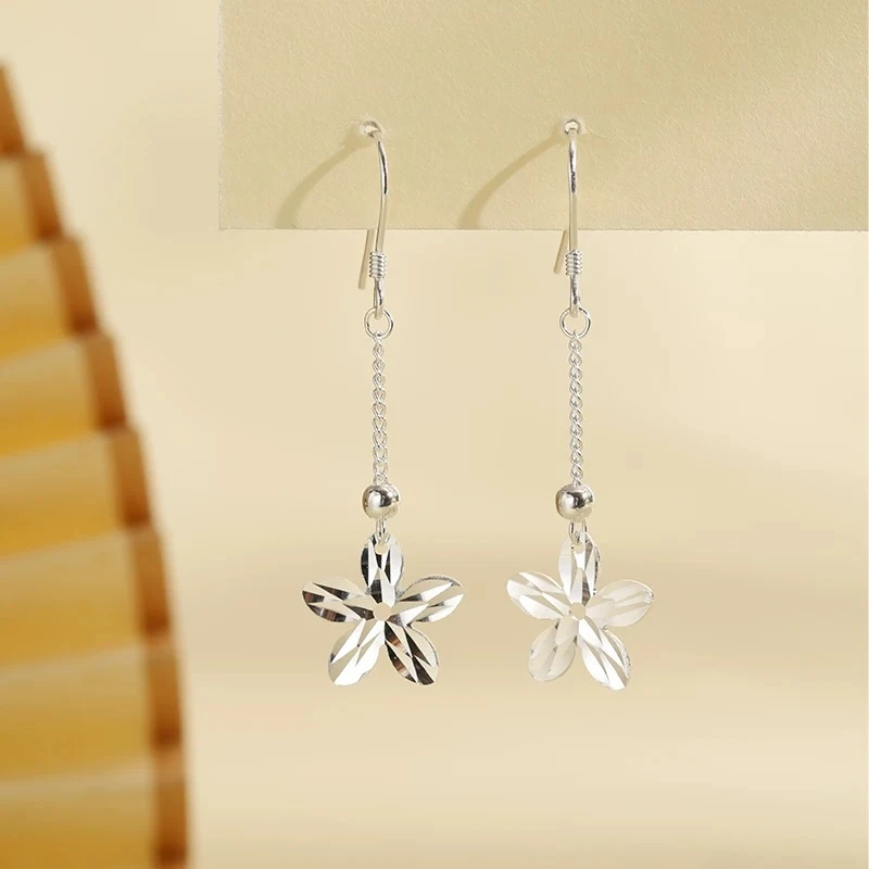 足银耳饰 镭射面樱花足银耳钩