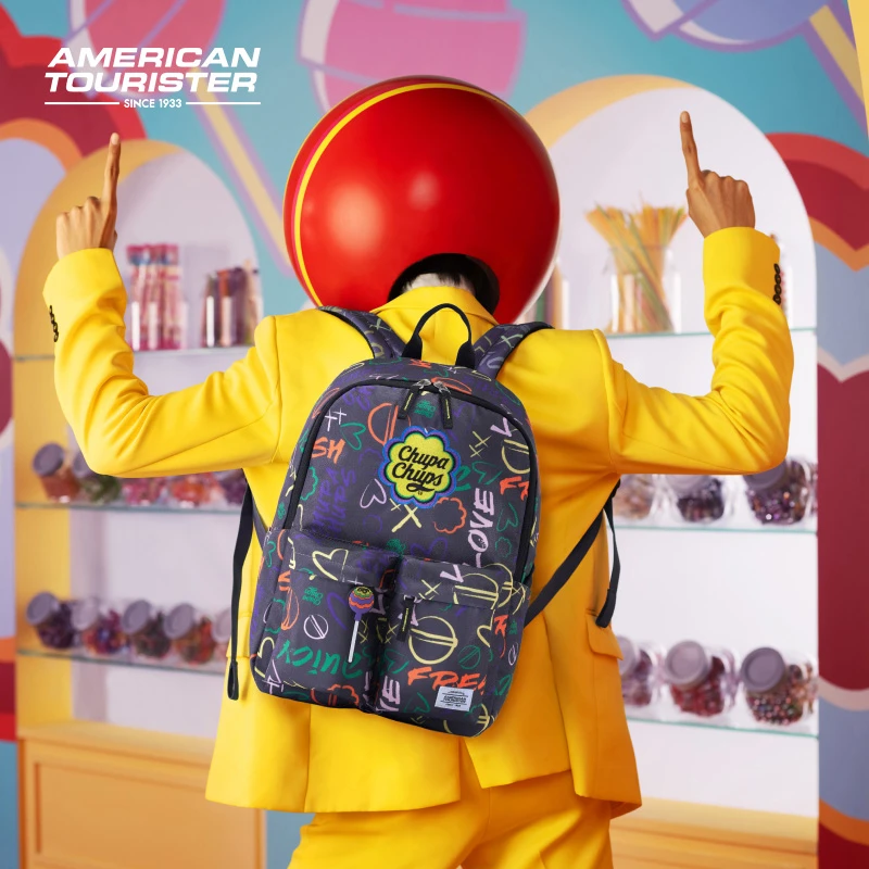 美旅2024新款棒棒糖联名双肩包女书包男女同款潮流印花背包QZ2