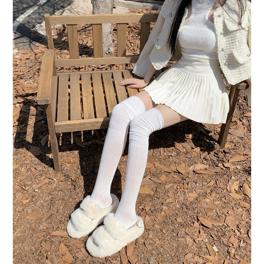 过膝袜子女高筒袜针织防滑大腿袜加长小腿袜显瘦学院风堆袜jk