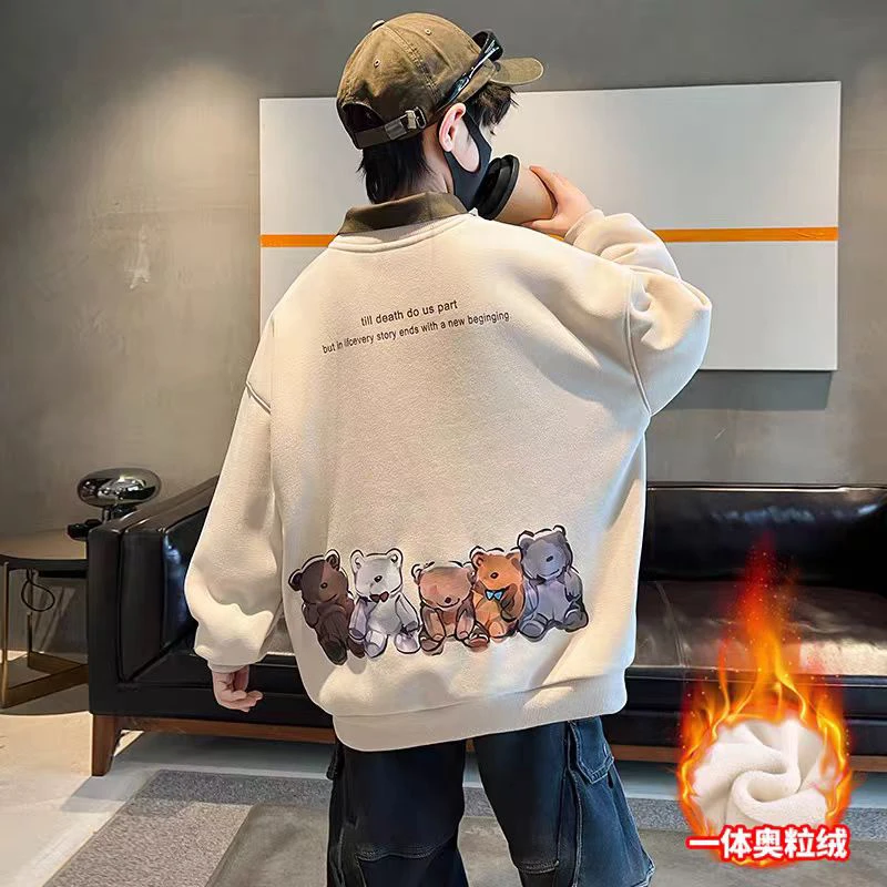 加绒款儿童上衣翻领假两件卫衣春秋男童韩版宽松潮流中大童