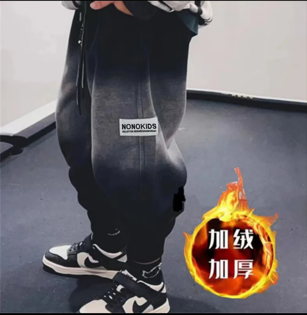 【加绒】男童休闲字母卫裤加厚中大童秋冬冬季款