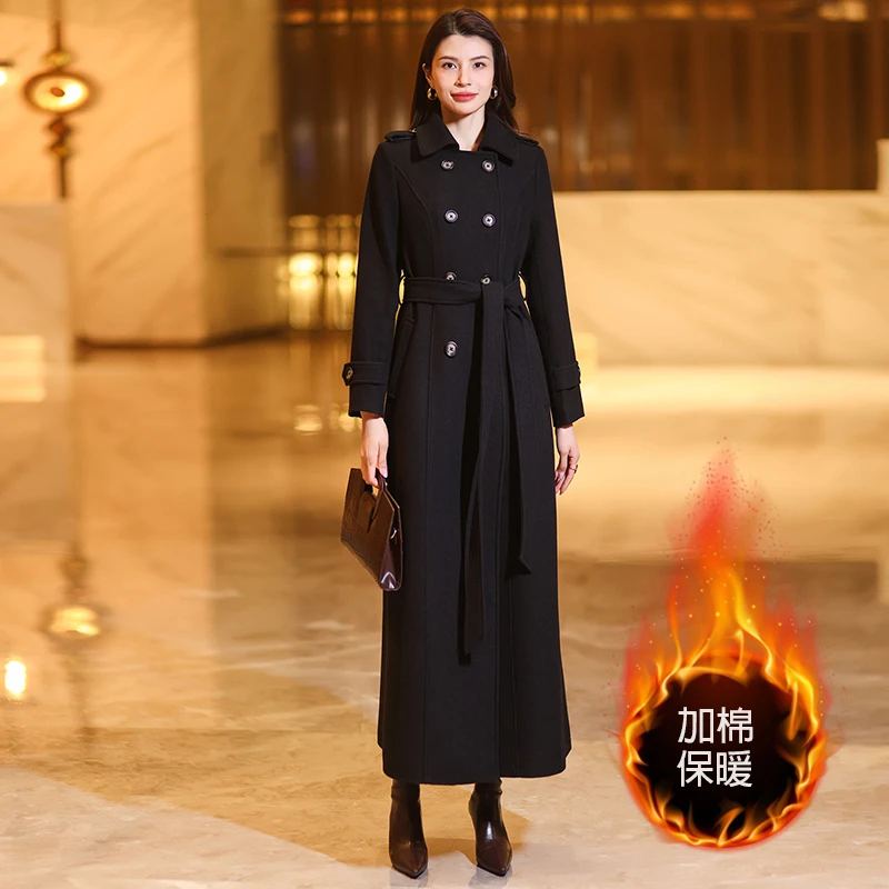 加厚保暖羊毛大衣毛呢外套长款过膝时尚收腰显瘦长款冬呢子外套女