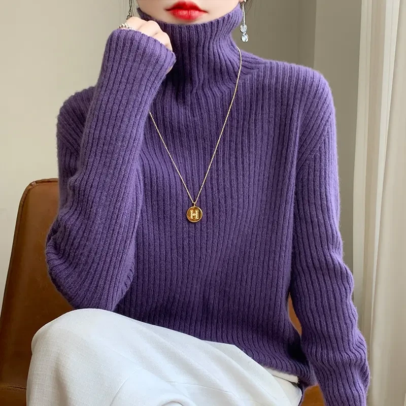 重磅加厚！高领100%纯羊毛衫女士宽松百搭针织打底毛衣秋冬新款