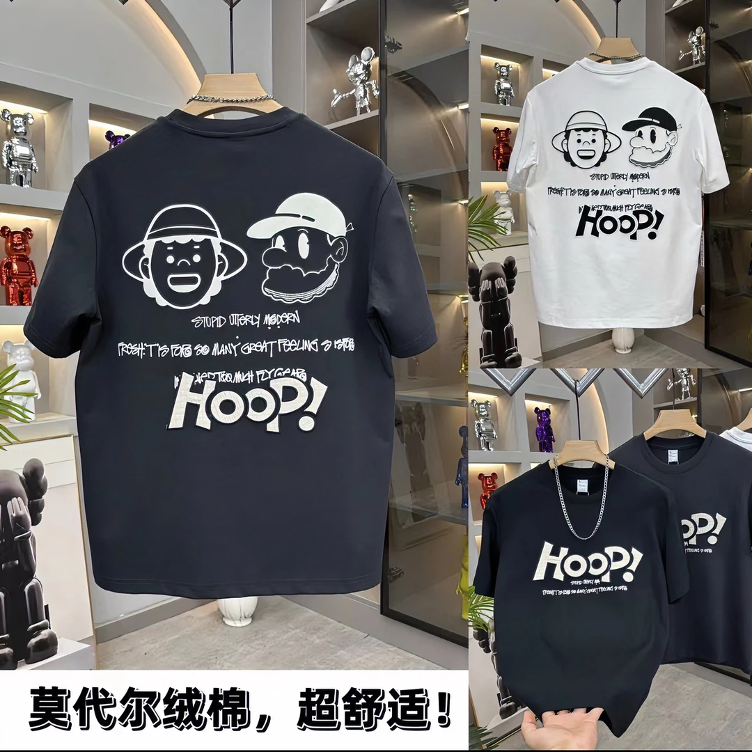 新款秋季字母刺绣短袖T恤男潮流百搭卡通半袖时尚宽松上衣打底衫