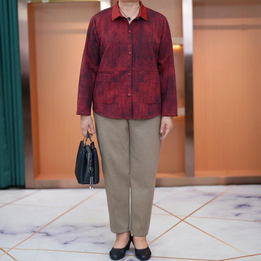 大码妈妈装翻领大口袋外套2025春秋款中老年洋气休闲宽松开衫上衣