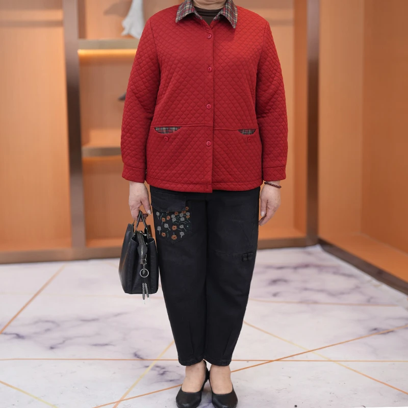 彭姐妈妈装短款外套女2025春秋季新款中老年洋气开衫大码宽松上衣