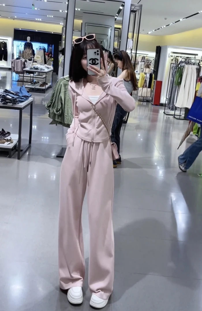 2024秋季新款连帽开衫卫衣搭配阔腿裤休闲运动两件套装