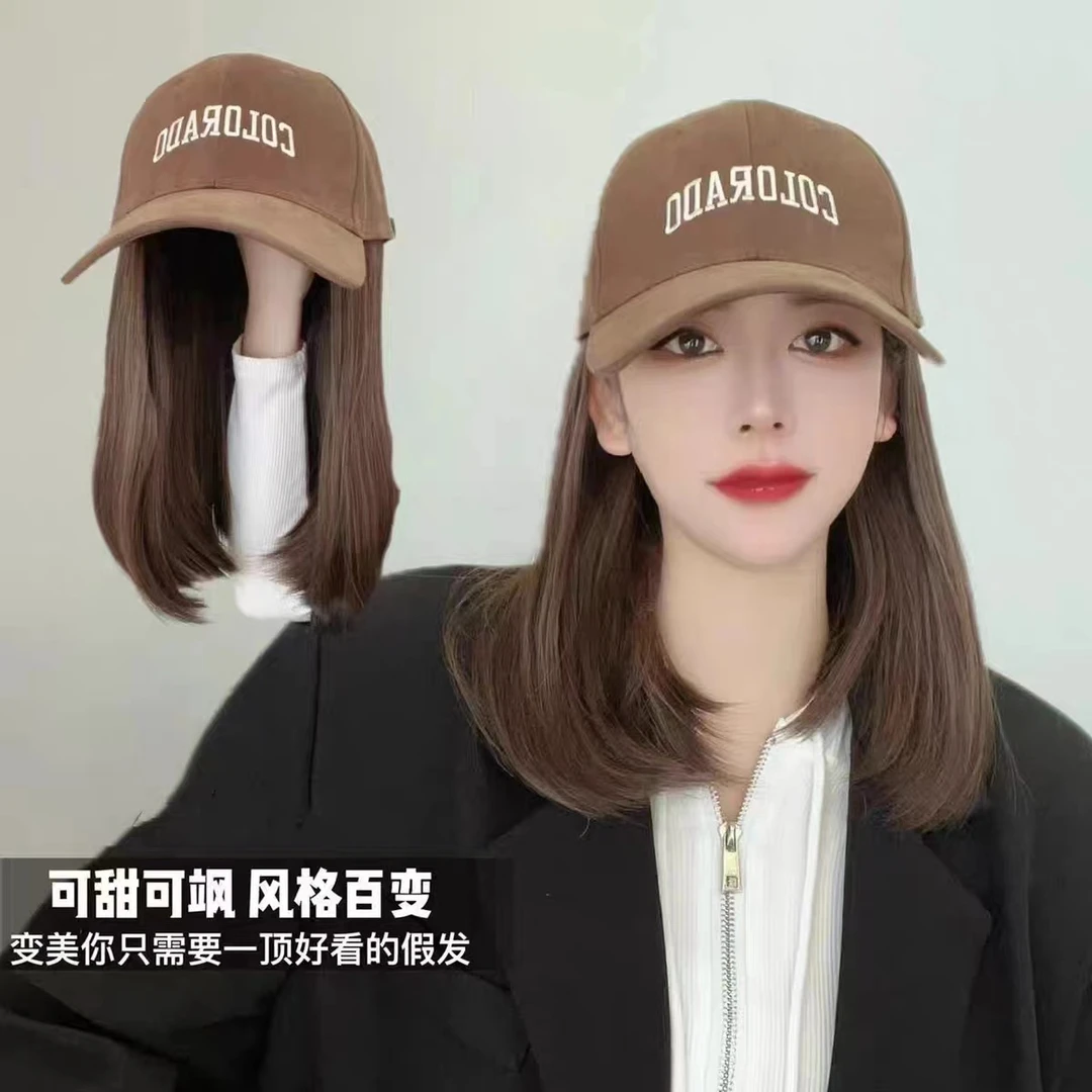 网红款鸭舌帽假发帽子一体女夏季时尚百搭仿真人发内扣夏季新款