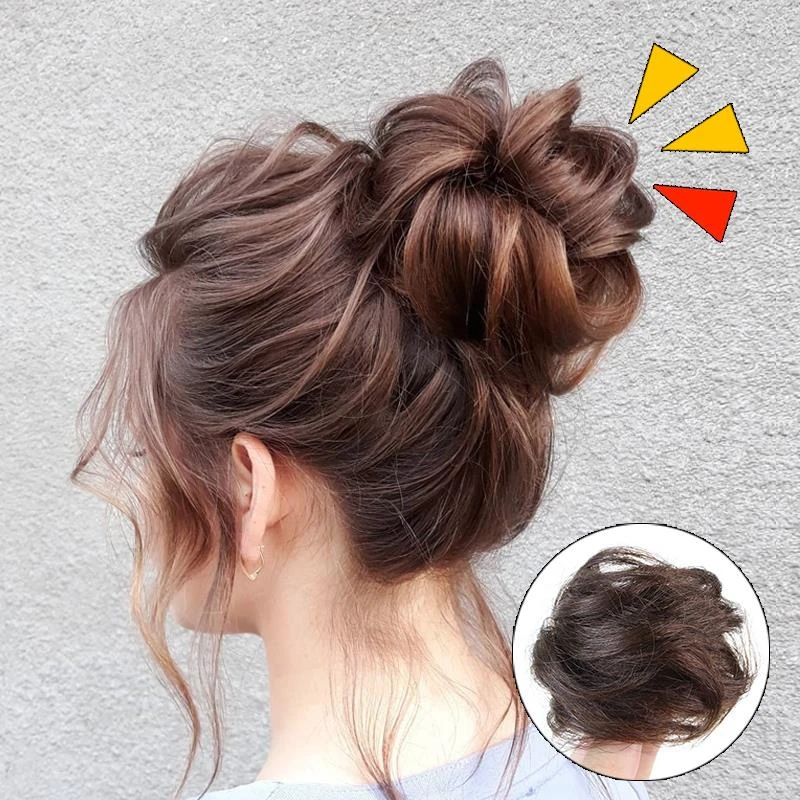 丸子头假发圈丸子头假发女仿真发头花发圈蓬松自然假发圈旗袍盘发