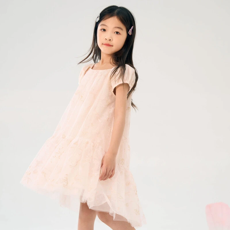 [商场同款]EP雅莹童装春女童新款洋气网纱刺绣泡泡袖礼服裙