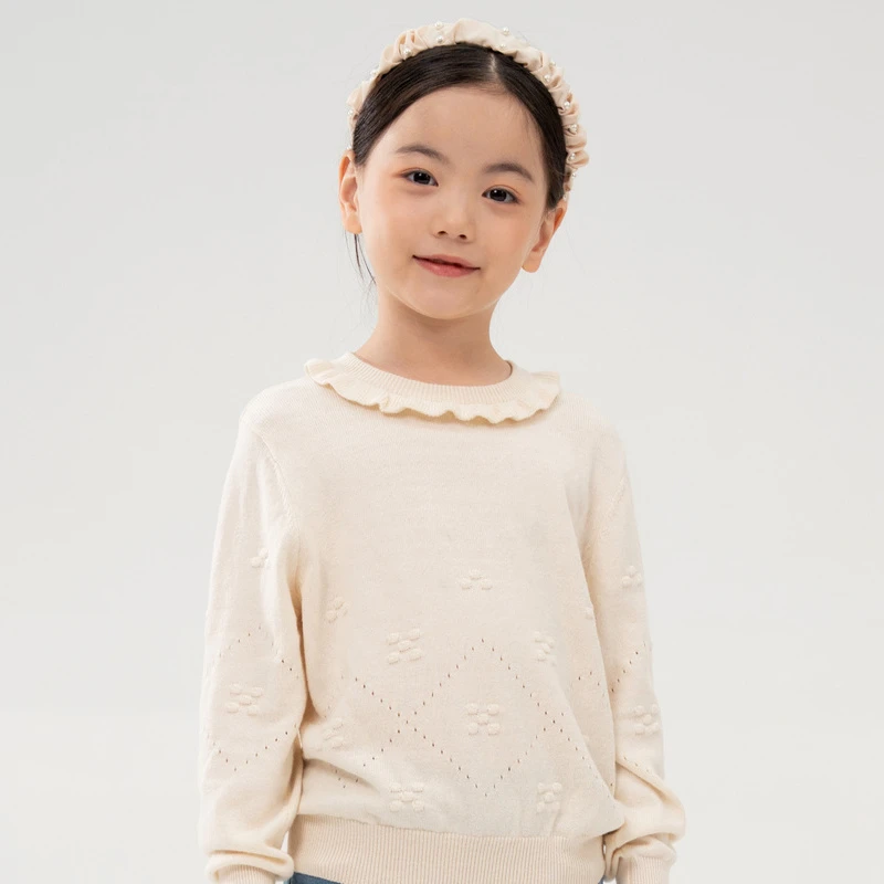 [商场同款]EP雅莹童装秋女童新款时尚花边领舒适针织衫毛衣