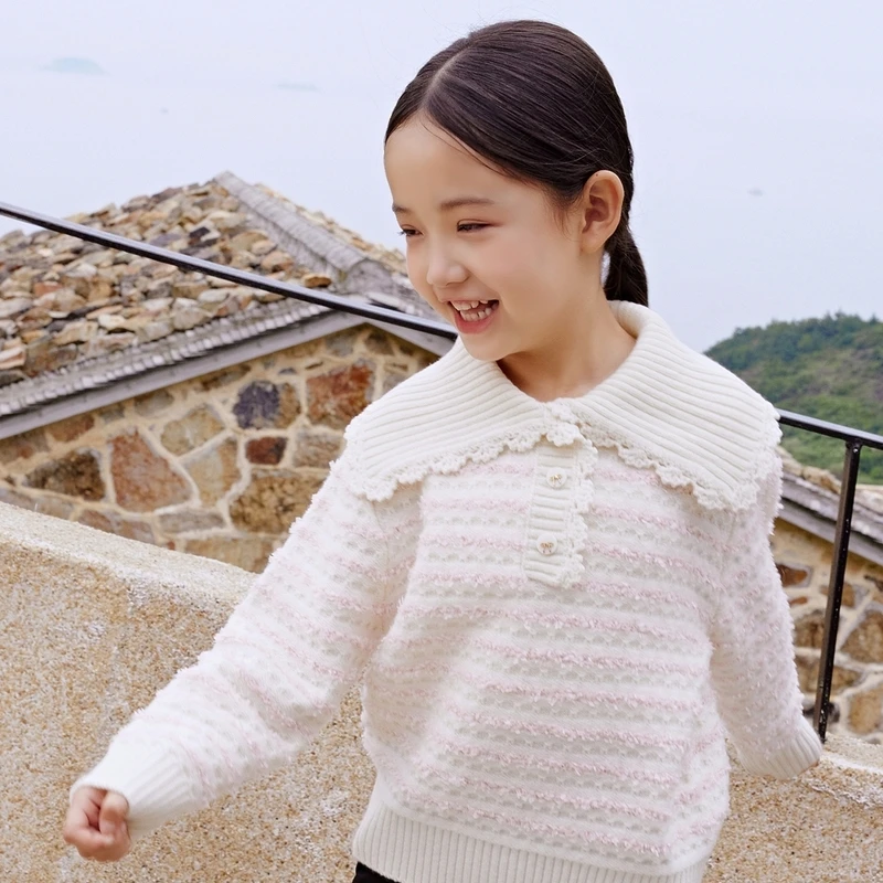 [商场同款]EP雅莹童装秋冬新款女童套头大翻领毛衣宽松针织衫
