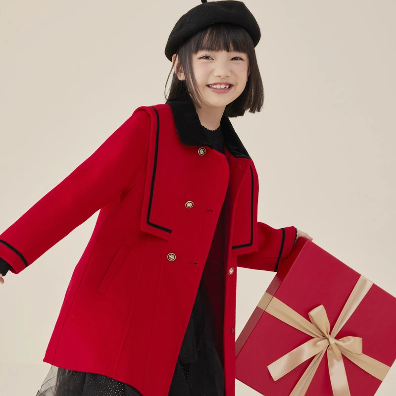 [商场同款]EP雅莹童装2023秋女童新款洋气时尚双排扣呢大衣外套
