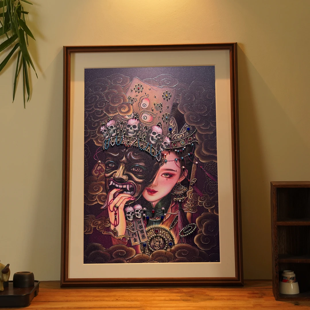 手工镶嵌扎基拉姆唐卡财神爷办公室客厅玄关唐卡挂画