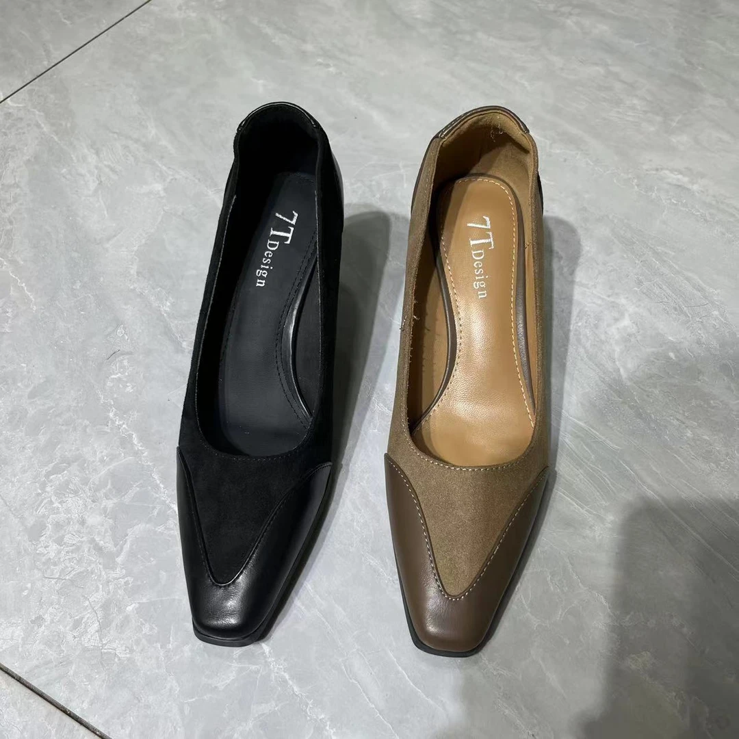 【新款断码女鞋清】596-6法式高级跟小方头气质细跟高跟鞋