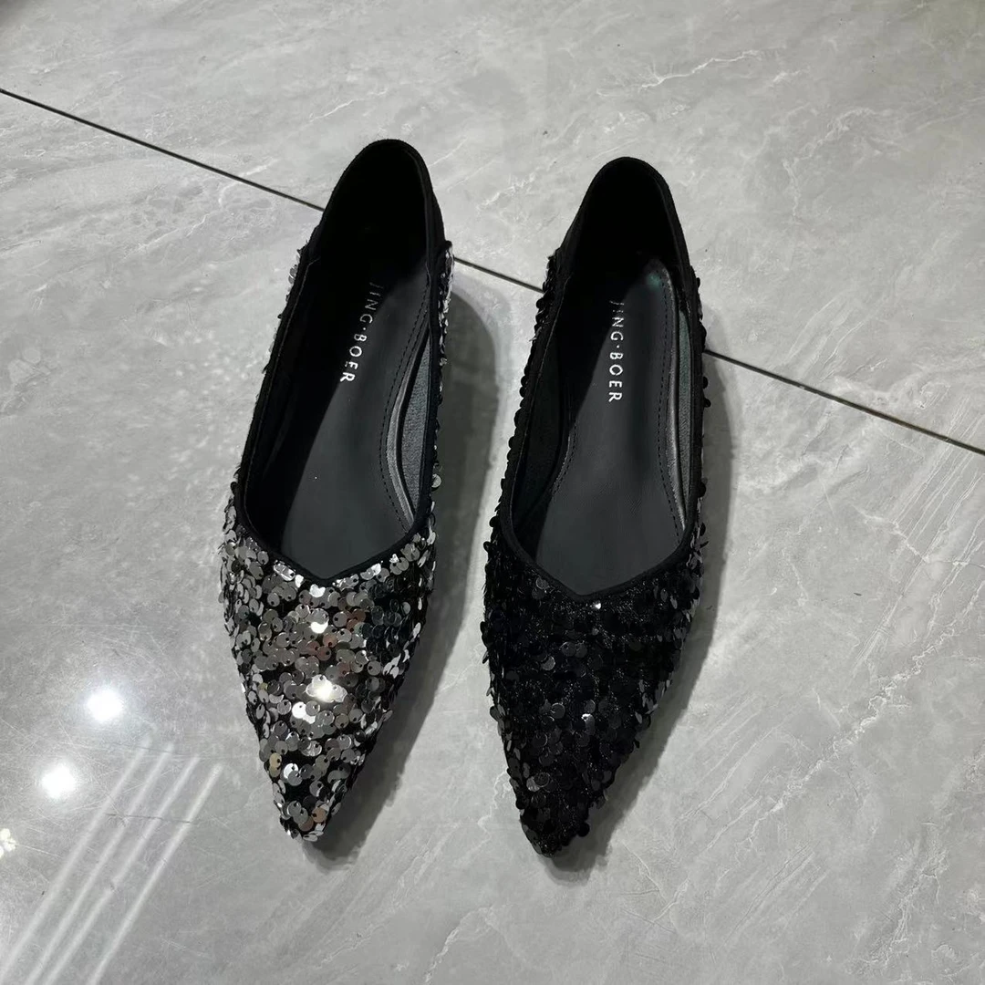 【新款女鞋断码宠粉】89-53法式高级感气质一脚蹬亮片瓢鞋豆豆鞋