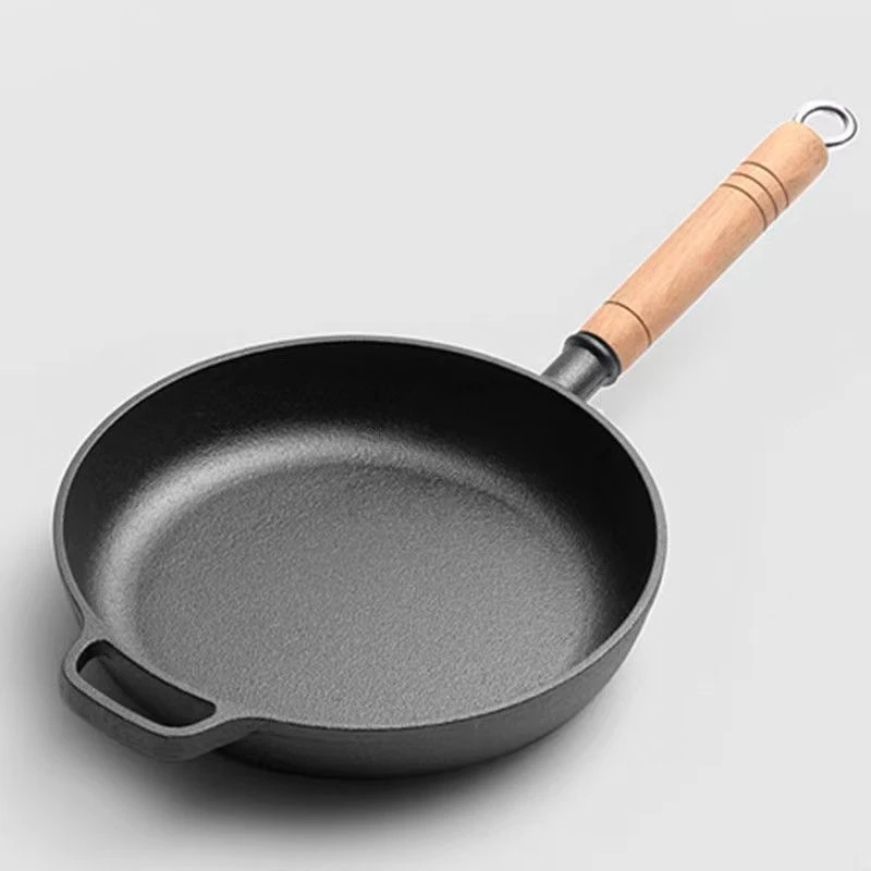 25CM加厚铸铁平底锅不粘锅牛排煎锅生铁煎饼烙饼锅燃气灶电磁炉