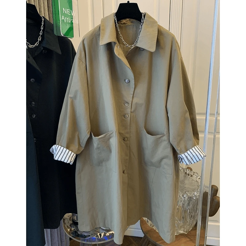 复古气质中长款风衣外套女宽松休闲双口袋设计感小众秋装2024新款