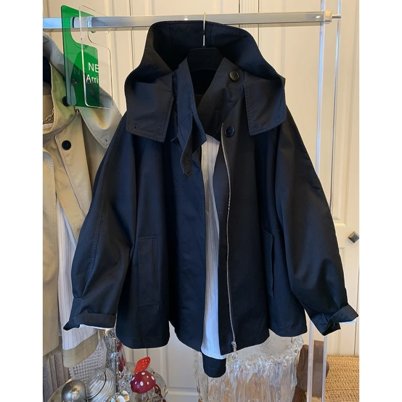 复古英伦时尚洋气连帽风衣外套大衣女士小个子2024秋季新款爆款