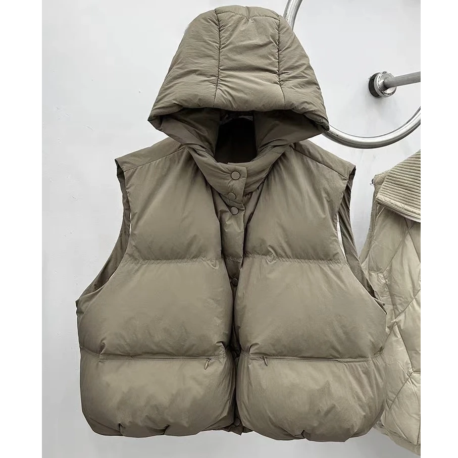 秋冬新款保暖棉马甲宽松休闲连帽外穿时尚显瘦潮流高级纯色马夹女