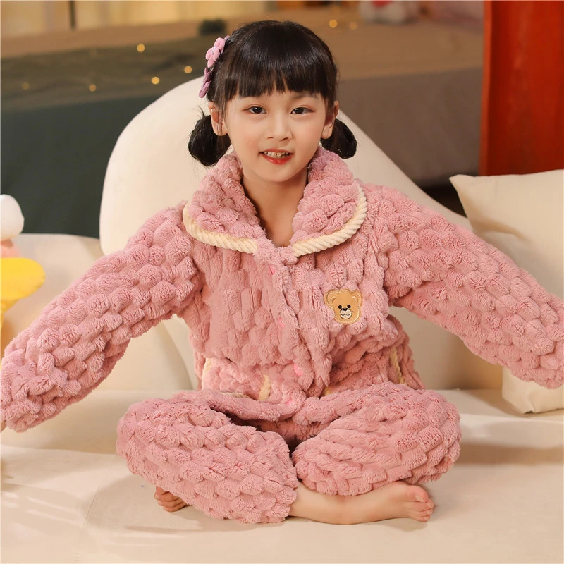 女童睡衣秋冬季中大童法兰绒加厚男儿童外穿珊瑚绒家居服保暖套装