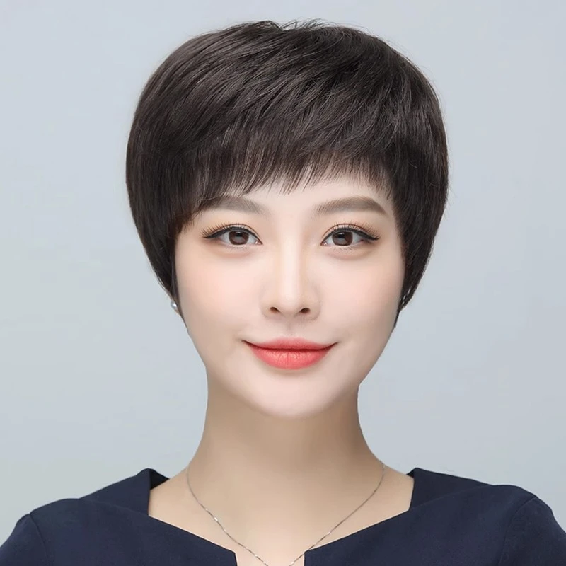 （短直发免打理款）假发女短发全头套仿真人发丝中老年女士送妈妈
