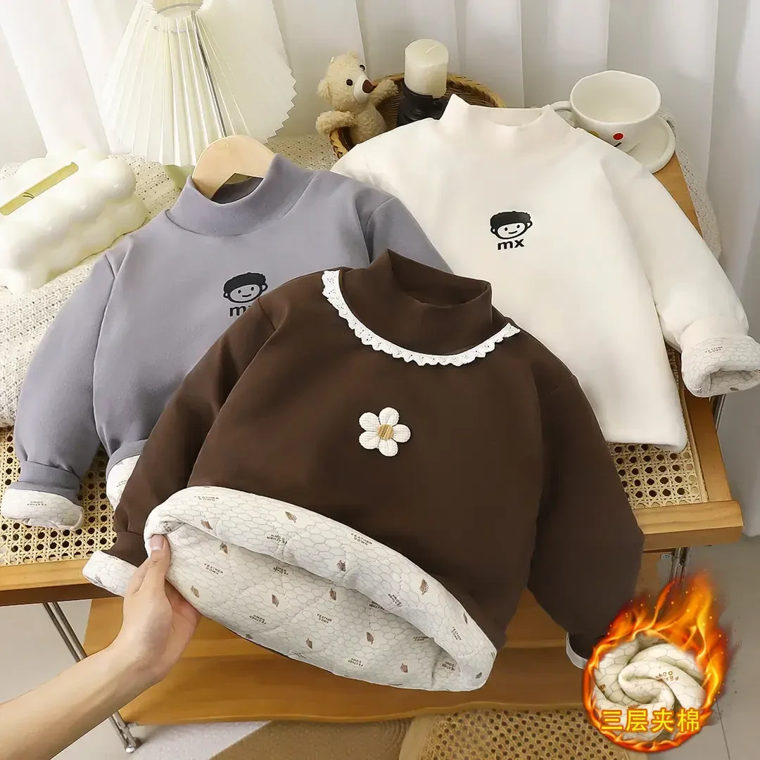 【580克三层夹棉温变保暖】儿童冬季加厚棉袄半高领打底男童女童