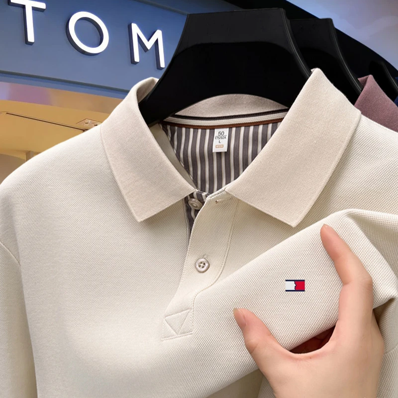 【美式高端】汤米希凯利男士秋冬长袖纯棉上衣商务休闲打底Polo衫