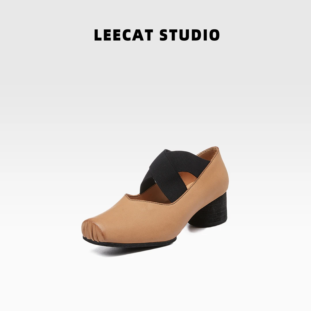 LeeCat Studio | 复古uma猪鼻子芭蕾舞鞋女厚底玛丽珍绑带单鞋