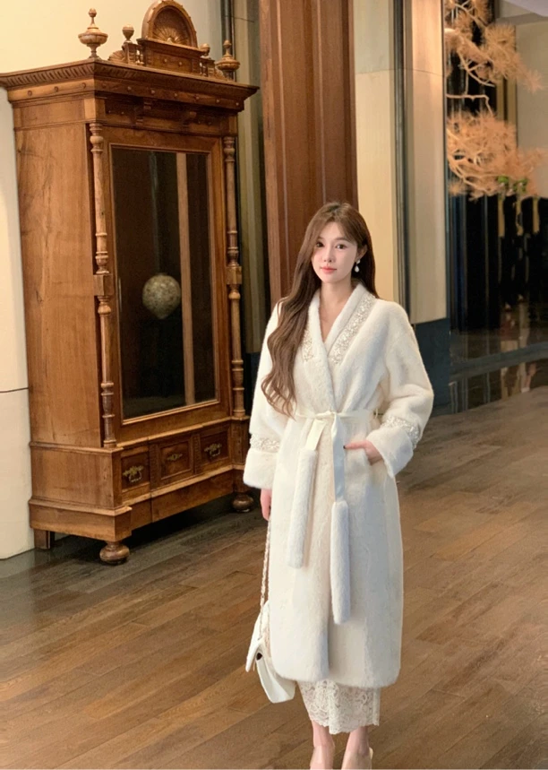 2024新款环保水貂毛毛外套秋冬季中长款款百搭女