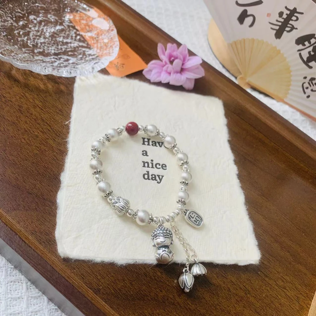 925银手链 925银手链 【莹莹手作】纯银静心小萌佛国风款手链