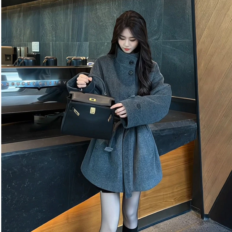 加厚毛呢外套女冬季2025新款韩版气质收腰显瘦小个子立领呢子大衣