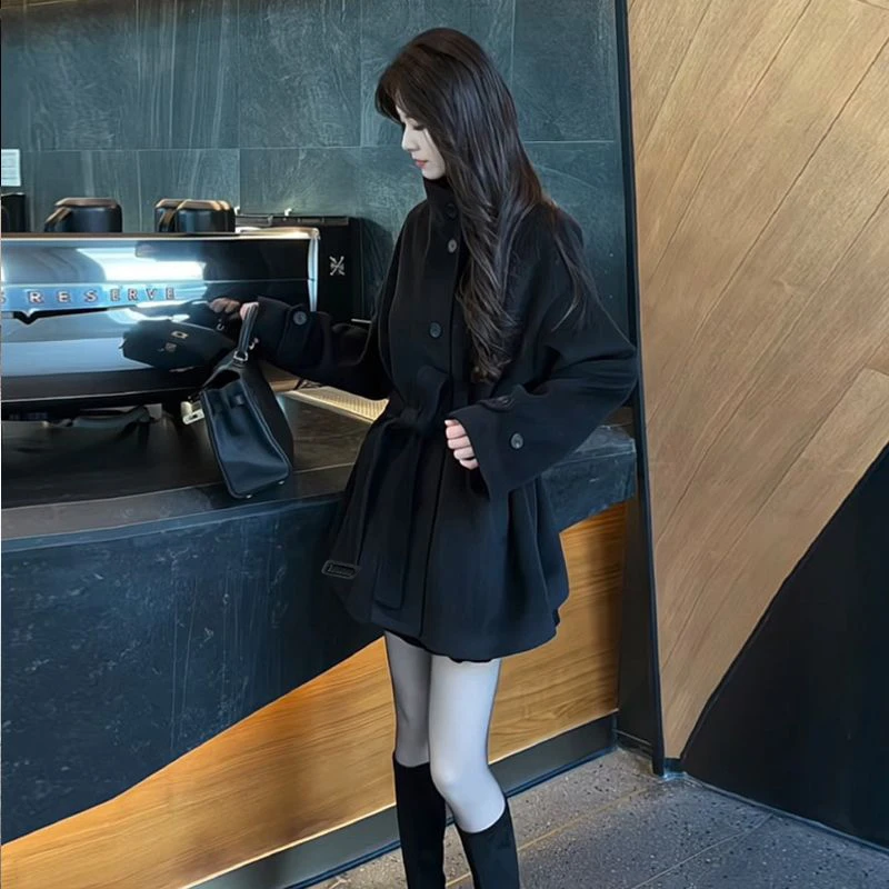 毛呢外套女冬新款2025立领韩版收腰显瘦加厚时尚百搭呢子大衣