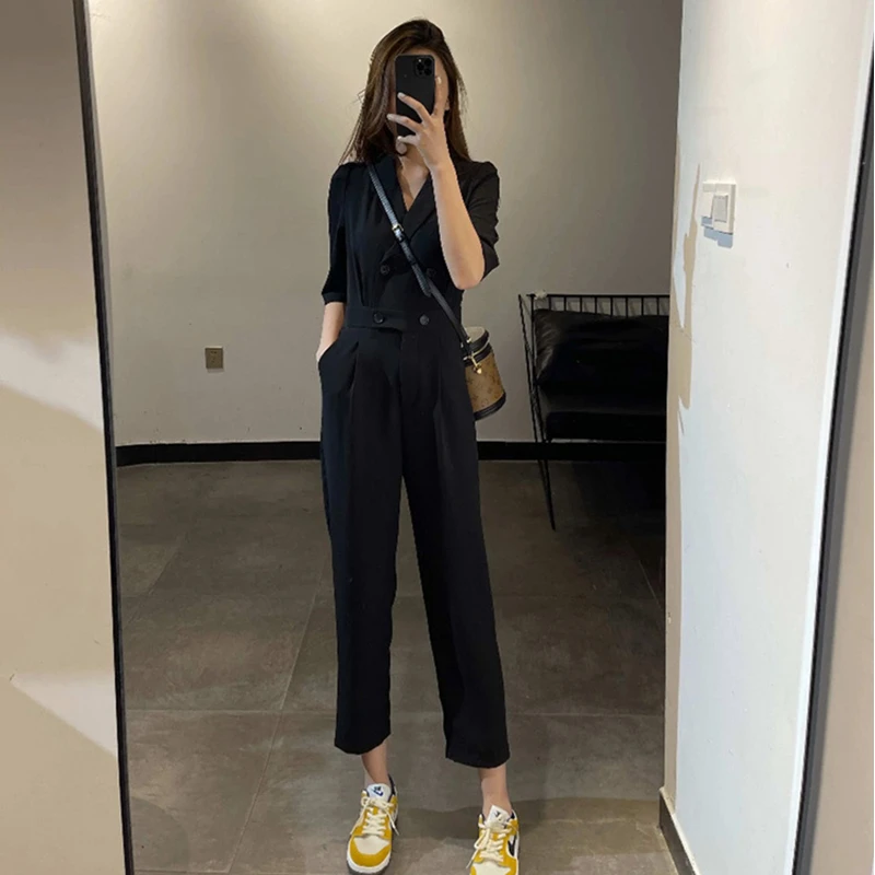 西装连体裤女夏2025新款韩版宽松显瘦百搭高级感连衣裤阔腿九分裤