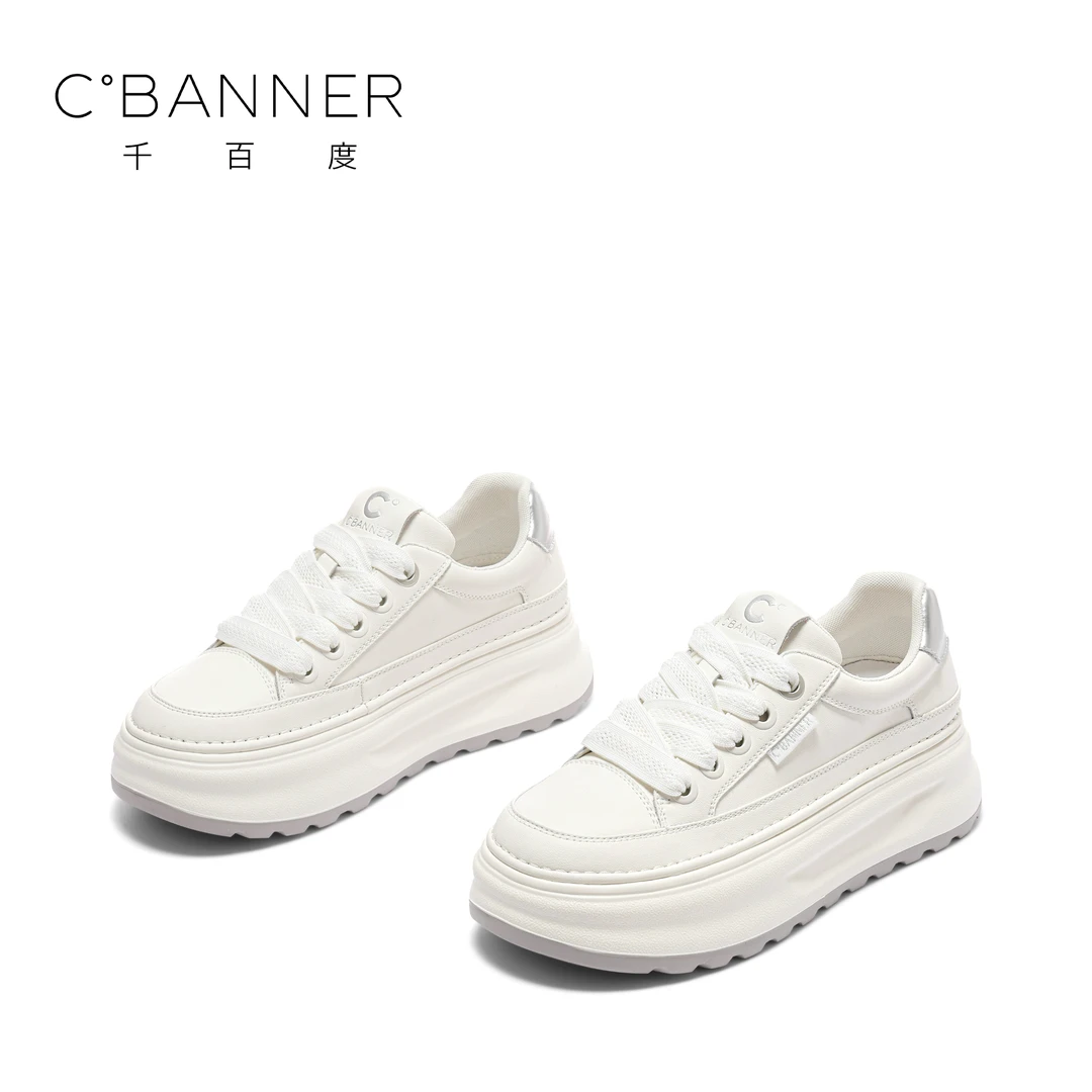 C.BANNER/千百度潮流百搭厚底休闲鞋24新款学院风ins松糕鞋女士