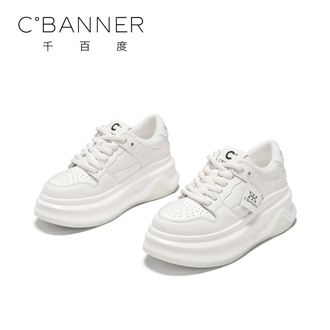 C.BANNER/千百度25新款百搭厚底小白鞋女款欧若智性风休闲鞋系带