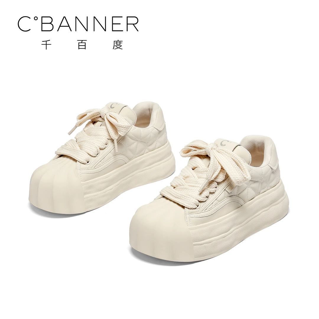 C.BANNER/千百度时尚菱形格小白鞋25款厚底溶解松糕面包运动板鞋