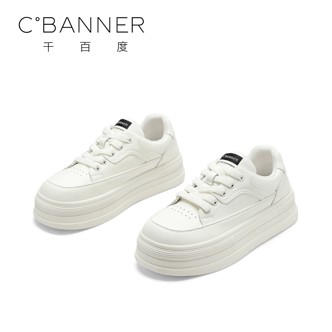 C.BANNER/千百度休闲鞋女鞋25新款时尚百搭款简约圆头运动板鞋