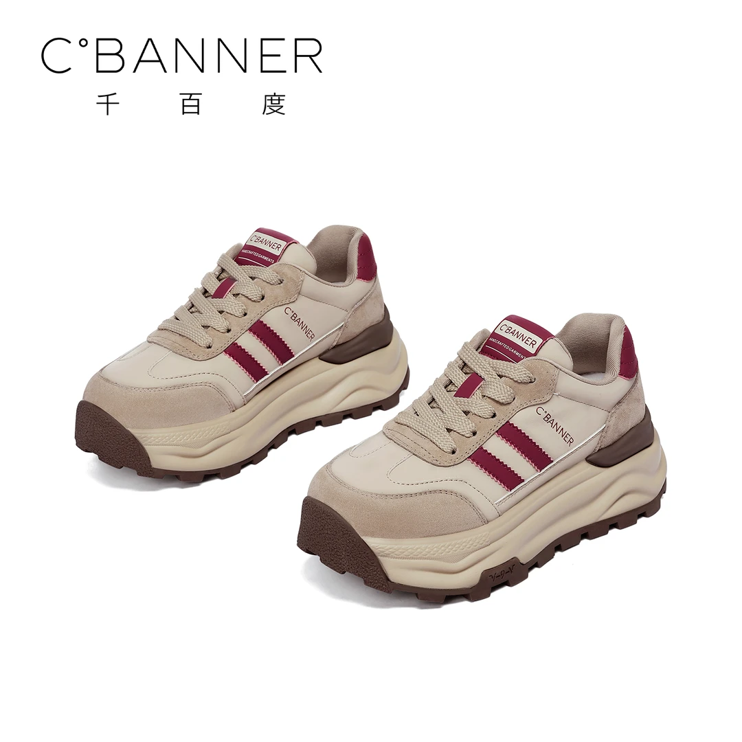 C.BANNER/千百度2025年新款潮流亮片老爹鞋女增高厚底休闲鞋增高