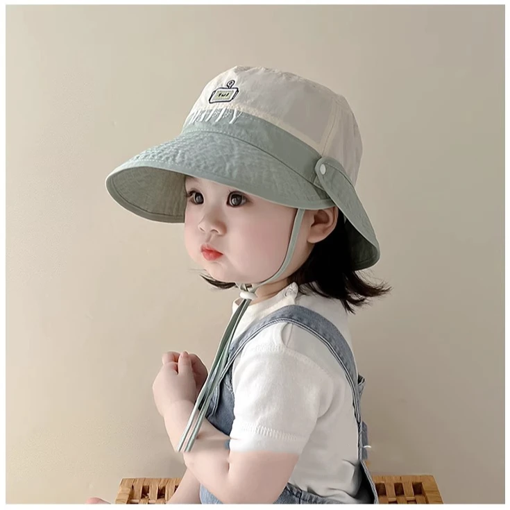 儿童帽子夏季薄款速干大檐渔夫帽男女宝宝遮阳防晒可拆卸太阳盆帽