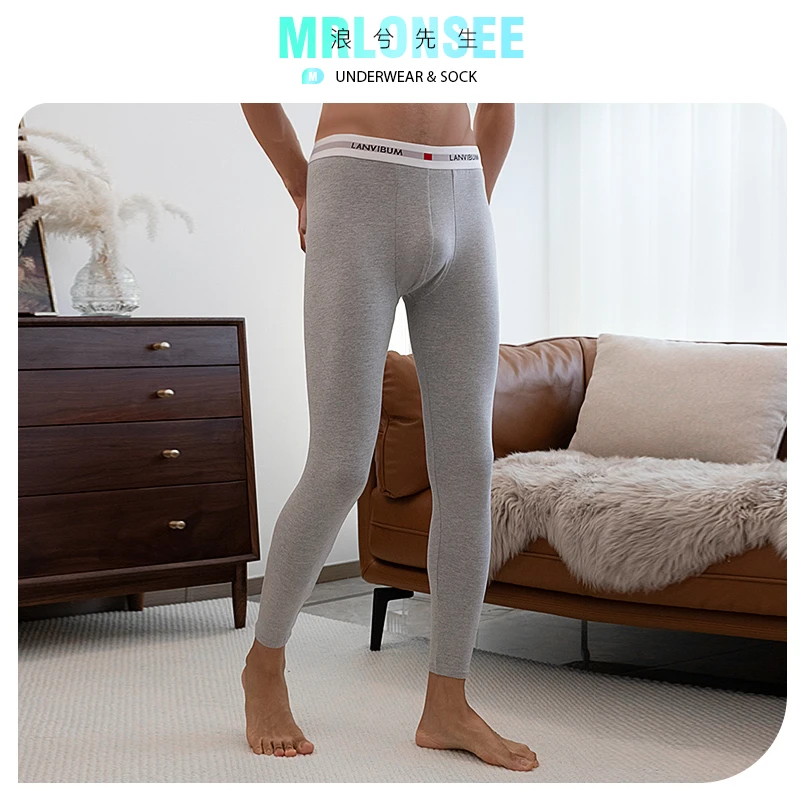 浪兮先生男士中低腰保暖裤薄款修身青年性感秋冬纯色打底裤棉衬裤