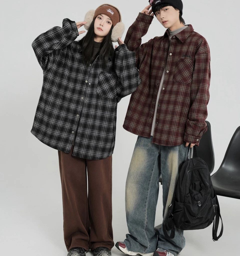 设计感格子衬衫男女同款时尚长袖外套家厚