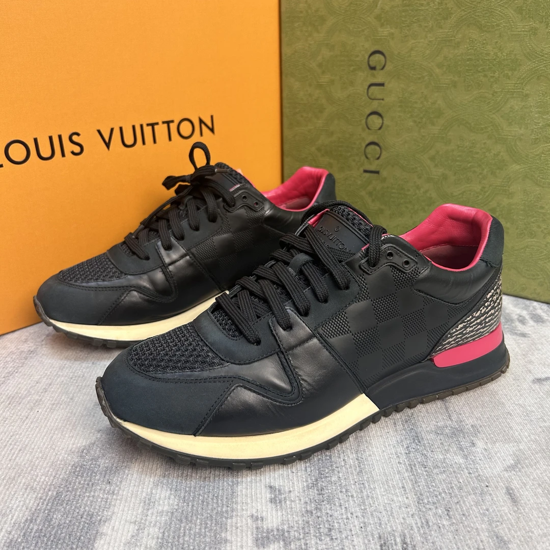 LouisVuitton/路易威登黑色棋盘格后跟爆裂纹运动鞋97新41欧