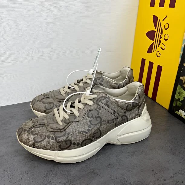 95新 GUCCI/古驰 褐色双G满印休闲老爹鞋/欧40内衬有破损