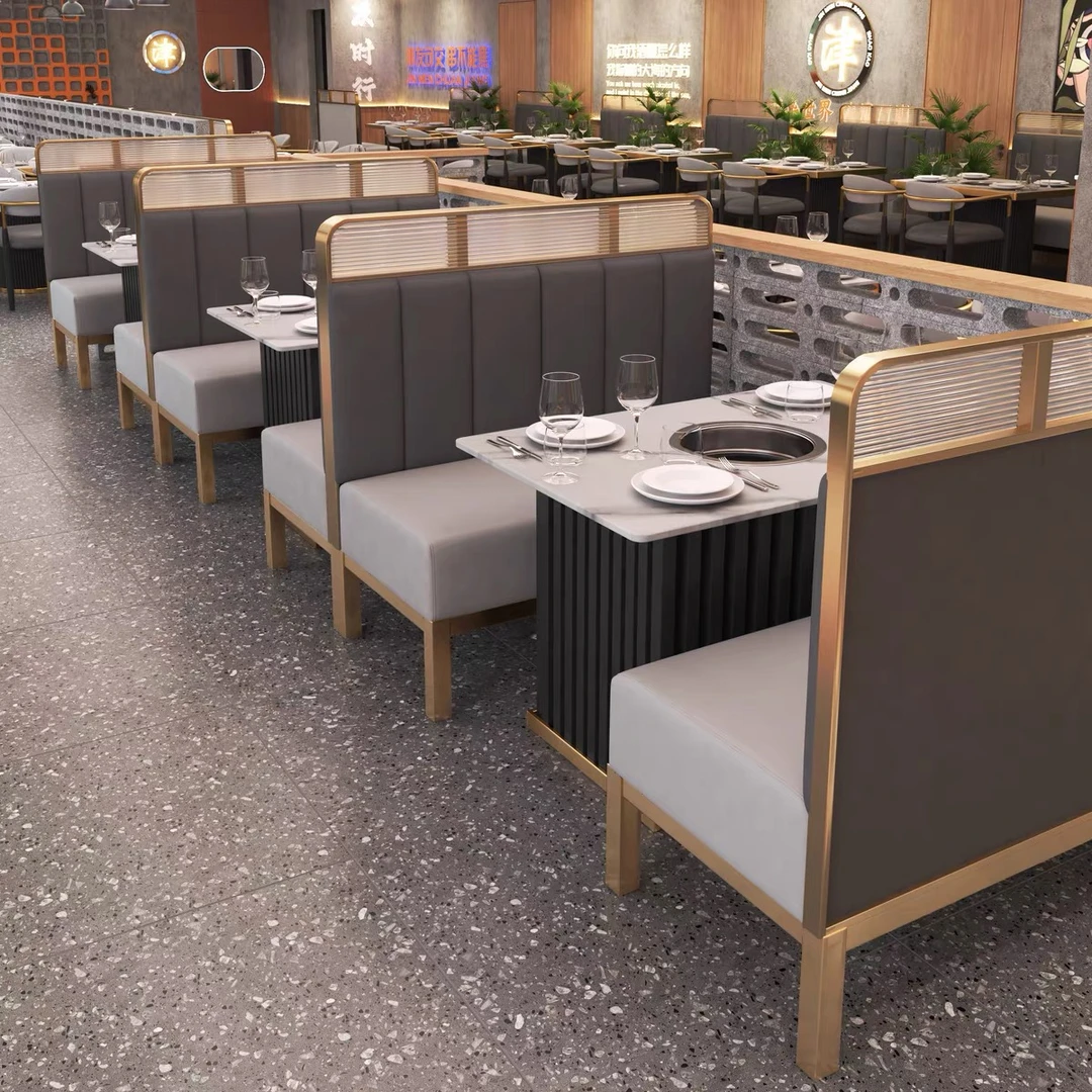 火锅桌椅岩板大理石电磁炉一体商用定制餐馆无烟涮烤烤肉卡座桌椅