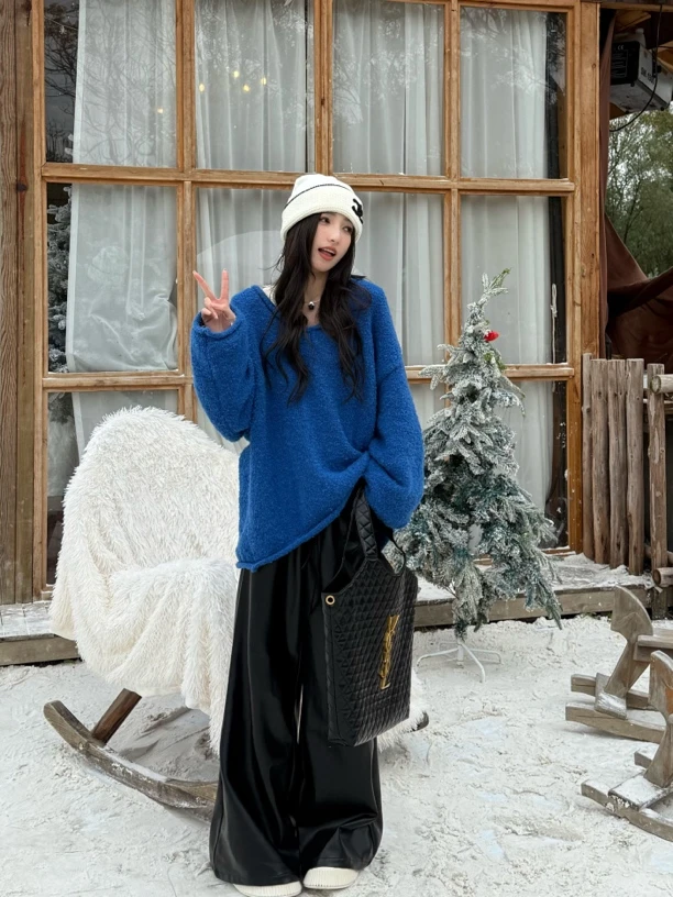 YSQ【圣诞】醇香毛大圆领毛衣秋冬新款气质时尚百搭宽松针织套头衫