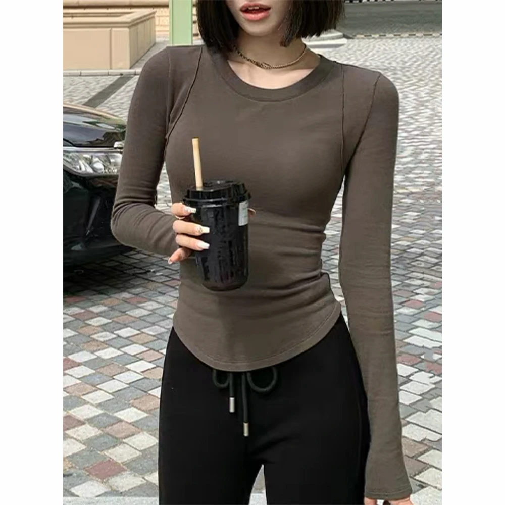 磨毛抓绒保暖内搭打底衫女秋冬季2024新款设计感修身长袖t恤上衣