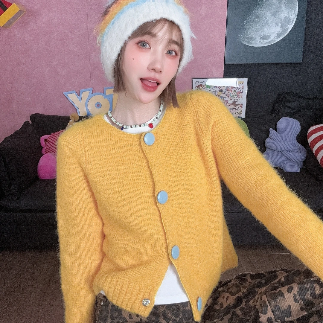 Apr.【小橙子】彩色休闲百搭宽松圆领秋冬开衫慵懒套头毛衣24ST212