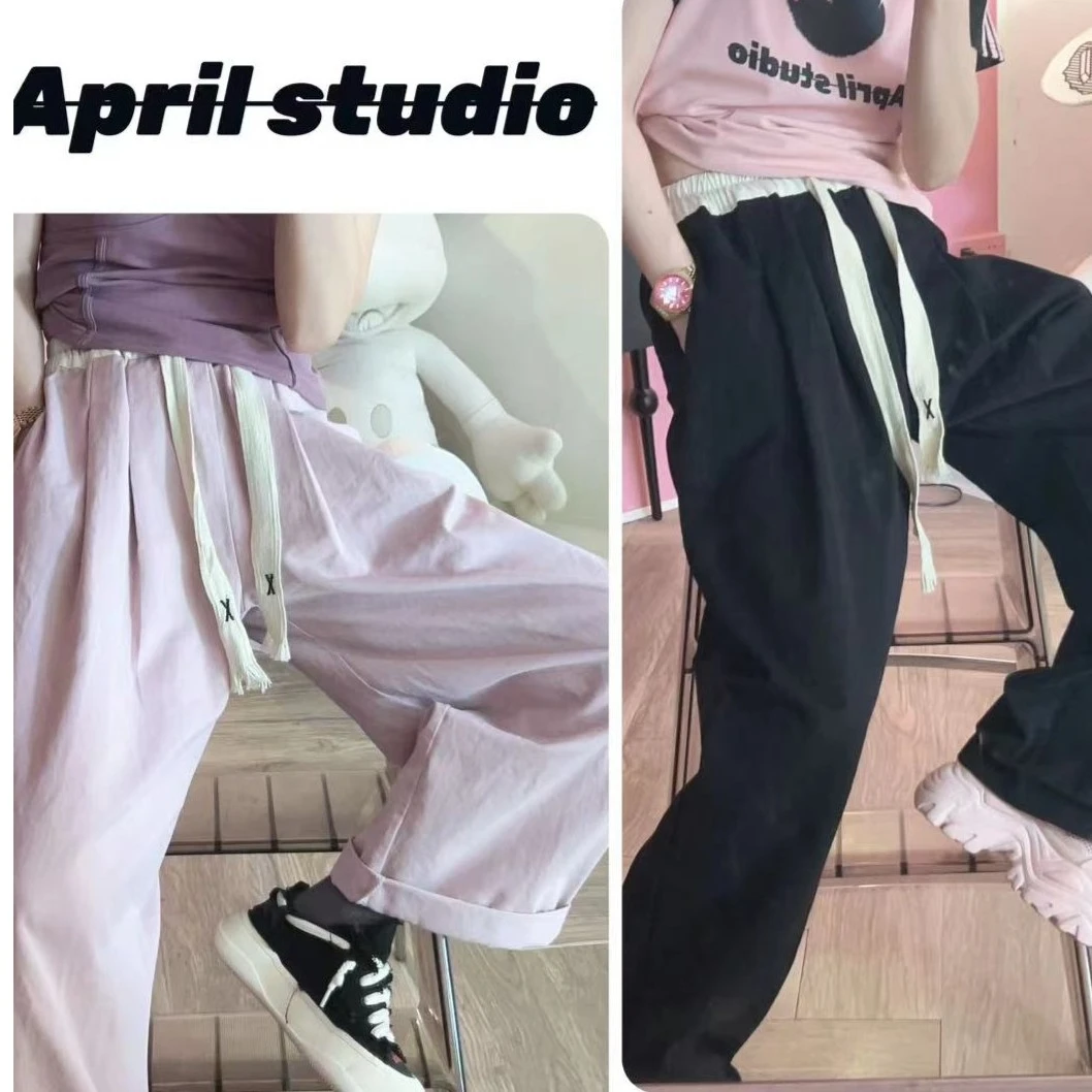 Apr.【大碗宽面】洗水棉布时尚松紧腰直筒休闲慵懒风长裤宽松百搭